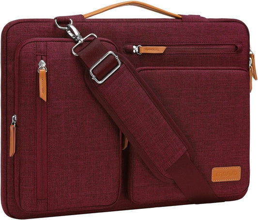 MOSISO 360 Protective Laptop Shoulder Bag,17-17.3 inch Computer Bag Compatible with MacBook, HP, Dell, Lenovo, Asus Notebook,Side Open Messenger Bag with 4 Zipper Pockets&Handle, Wine Red