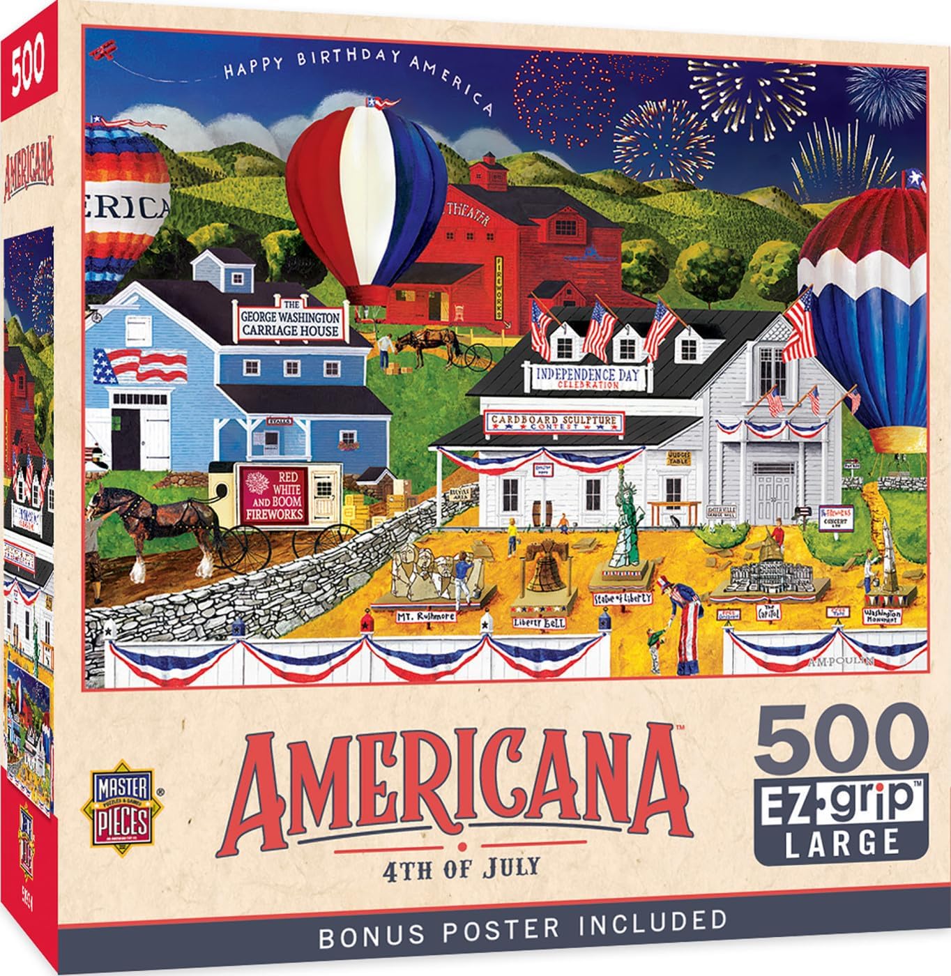 Masterpieces - 500 Piece Jigsaw Puzzle, Large EZ Grip Shapes, 4th of July, Fun for Adults, Seniors, Family, Kids, 19.25" x 26.75"