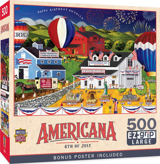 Masterpieces - 500 Piece Jigsaw Puzzle, Large EZ Grip Shapes, 4th of July, Fun for Adults, Seniors, Family, Kids, 19.25" x 26.75"