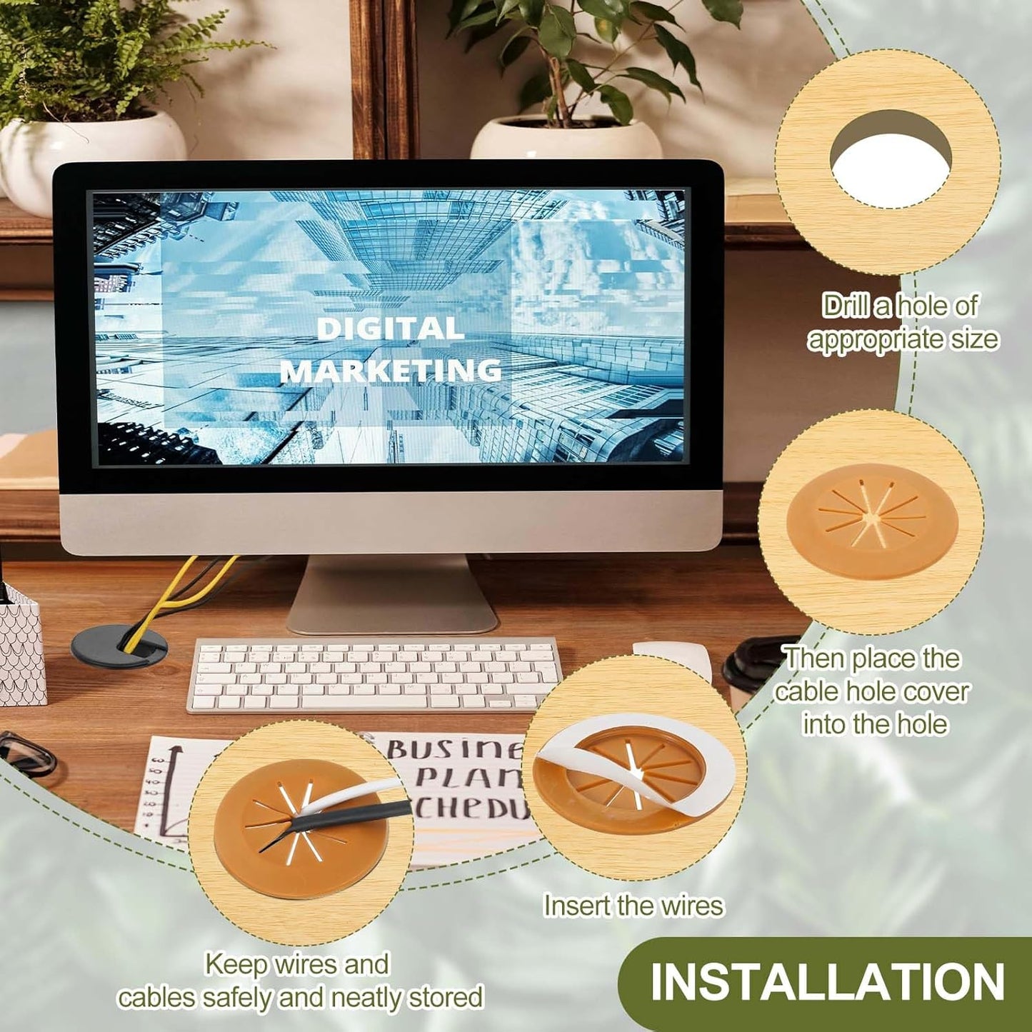 PATIKIL Desk Grommet 2-3/8", 4 Pcs Round Cable Grommet Cord Hole Cover with Adhesive Tape Flexible Table Wire Organizer for Office Home Table Countertop, Light Gray