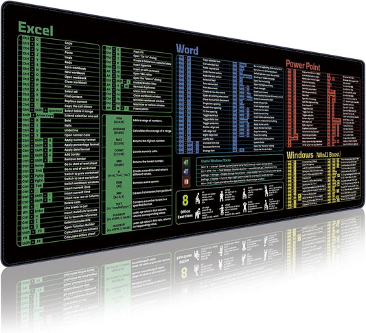 Linoows Office Shortcut Mouse Pad, Extra Large 31.5 x 11.8 Inch Gaming Mouse Mat, PC 200+ Hotkeys Keyboard Mousepad for Excel/Word/PPT/Windows, Waterproof Non-Slip Desk Pad with Stitched Edge