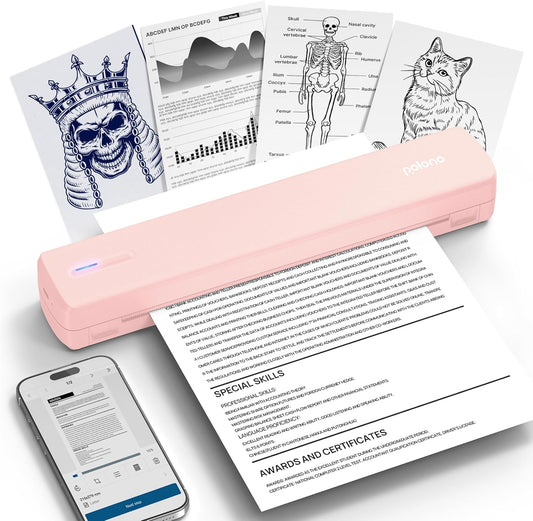 POLONO Portable Printer Wireless for Travel, D810 Bluetooth Thermal Printer Support for 8.5"x11" US Letter, Inkless Compatible with iOS, Android, Laptop for Office, Car and Home, Pink