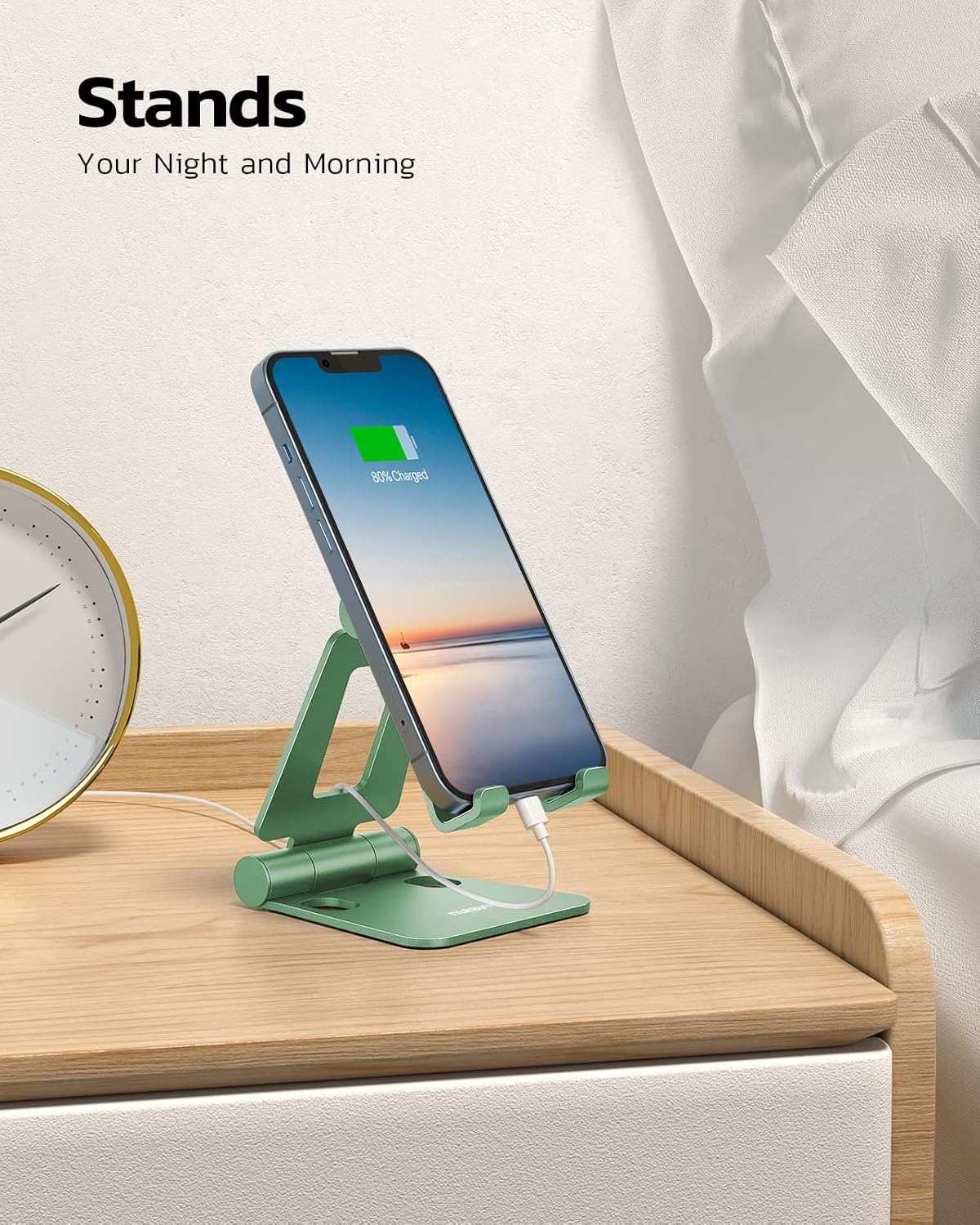 Nulaxy Dual Folding Cell Phone Stand, Fully Adjustable Foldable Desktop Phone Holder Cradle Dock Compatible with Phone 16 15 14 13 12 11 Pro Xs Xs Max Xr X 8, Nintendo Switch, All Phones- Green