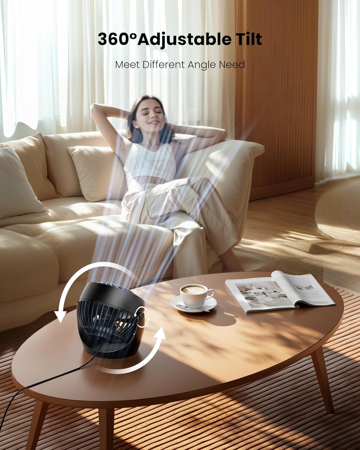 Gaiatop Desk Fan, 5-Inch Portable Electric Table Desktop Air Circulator Fans, Small but Powerful with 3 Speed 360° Adjustable Tilt for Cooling Home Dorm Office Bedroom Bathroom Kitchen, Black