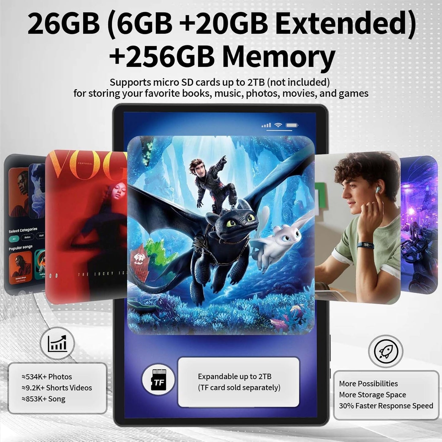 2025 Tablet, Android 14 Tablets 10 inch with Keyboard, 26GB RAM+256GB ROM(2TB Expand), 2-in-1 Tablets with 8-Core, 8000mAh, 5G WiFi, Widevine L1, GMS, with Case, Keyboard, Mouse, Stylus (Pink)