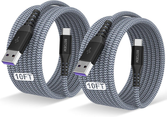 USB A to USB C Cable 10 ft,Type C Charger Cord Fast Charging 10FT 2Pack,for Samsung Galaxy S10/S9/S8/s7/ Note/9/8 for Kindle Fire for iPhone 15/16 Series USBC Phone