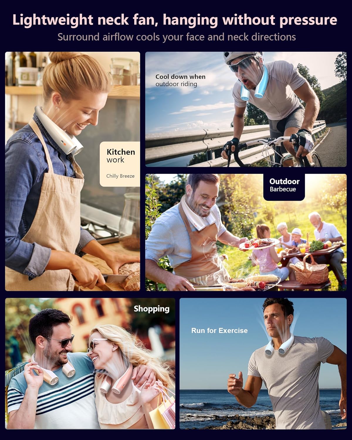 AI Neck Fan, 4 Speeds Adjustable Portable Personal Fan Rechargeable, 4000 mAh Battery Faster Cooling Wearable Fan, Ultra Quiet for Home, Office, Travel, Outdoor - Champagne