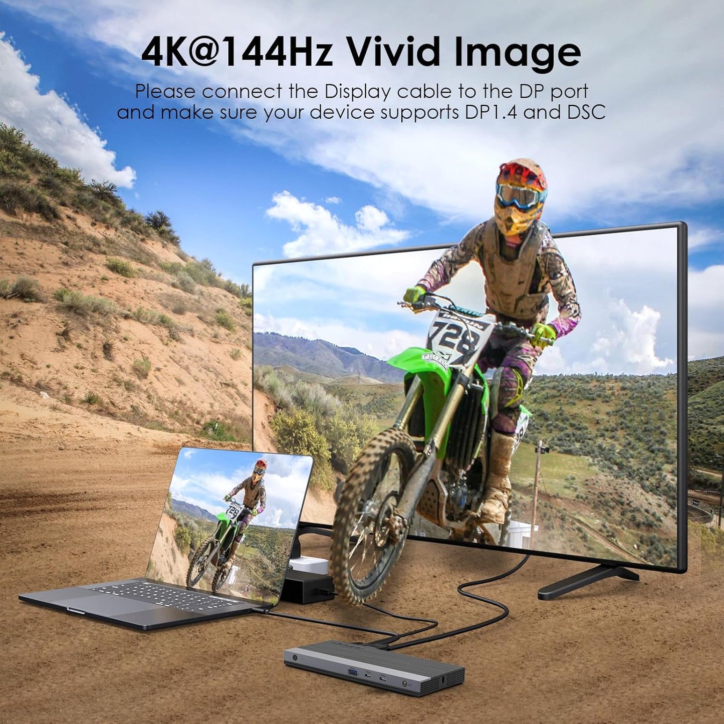 Laptop Docking Station, Docking Station 3 Monitors with 2* DP+HDMI, 130W PD Charger, USB-C/A 10Gb, 3* USB-A 5Gb, Audio, Gigabit Ethernet, TF/SD for Lenovo HP Dell, Windows System Computer