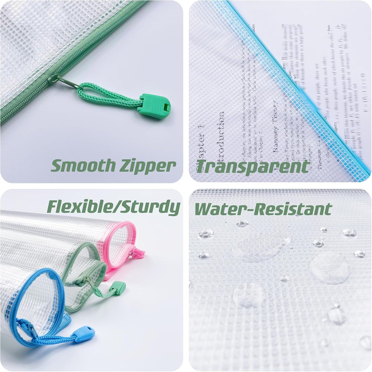 Oaimyy-16 PCS-6" x 8" Inch -Mesh Zipper Pouch, Plastic Zip File Folders Puzzle Bags for Organizing,Office Supplies,Travel,Home Storage-Multicolor