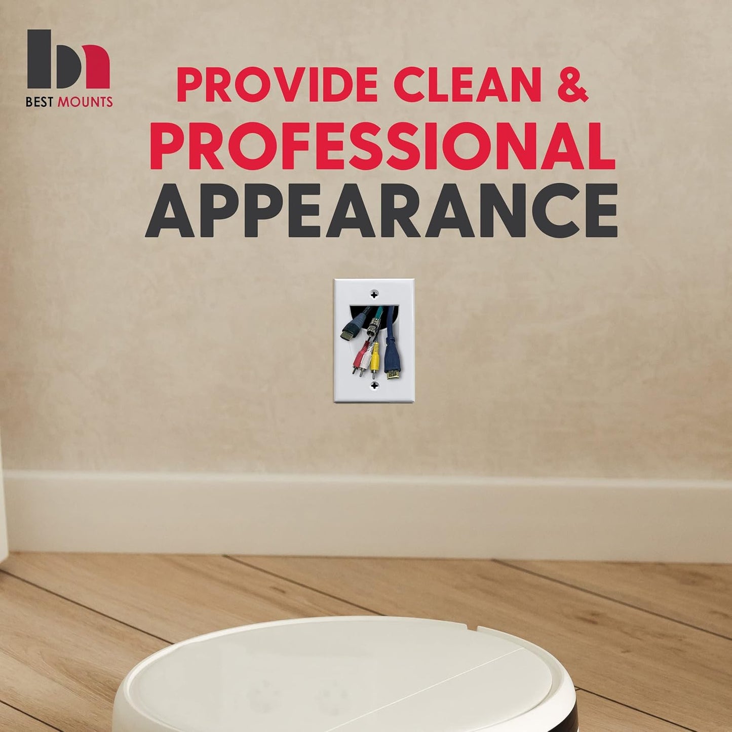 BestMounts - 12 Pack Inner Nose Behind Wall Cable Management TV Cord Hider for Wall Mounted TV - Single Gang Low Voltage Recessed Wall Plates Cable Pass Through for Wires, HDTV, HDMI (White)