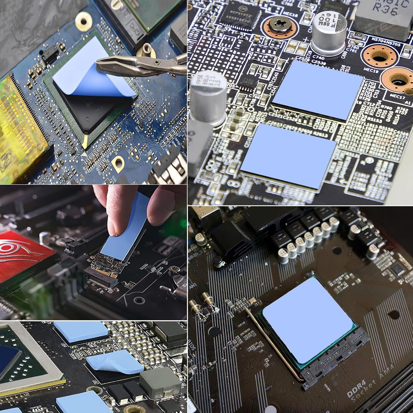 UCEC 30PCS Silicone Thermal Pads GPU, Reusable CPU Thermal Pad GPU Thermal Pads SSD Thermal Pad, Conductive Heatsink 0.5/1.5/ 1mm Thermal Pad for Chip LED IC Heat Conduction, Blue