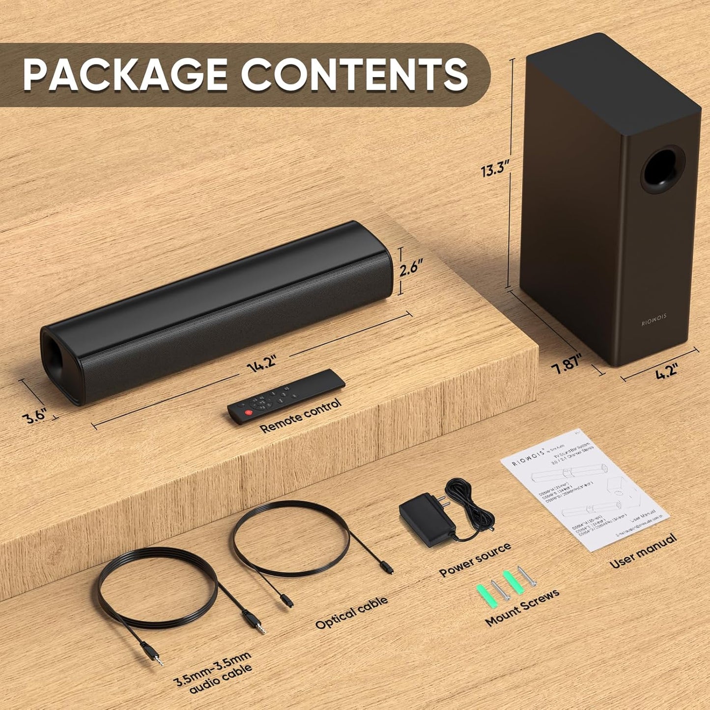 Sound Bars for Smart TV with Subwoofer, 2.1 Deep Bass Small Soundbar Home Theater Surround System Speaker with 4 Inch Subwoofer, Bluetooth/Optical/AUX Connection, Compact Soundbar for TV