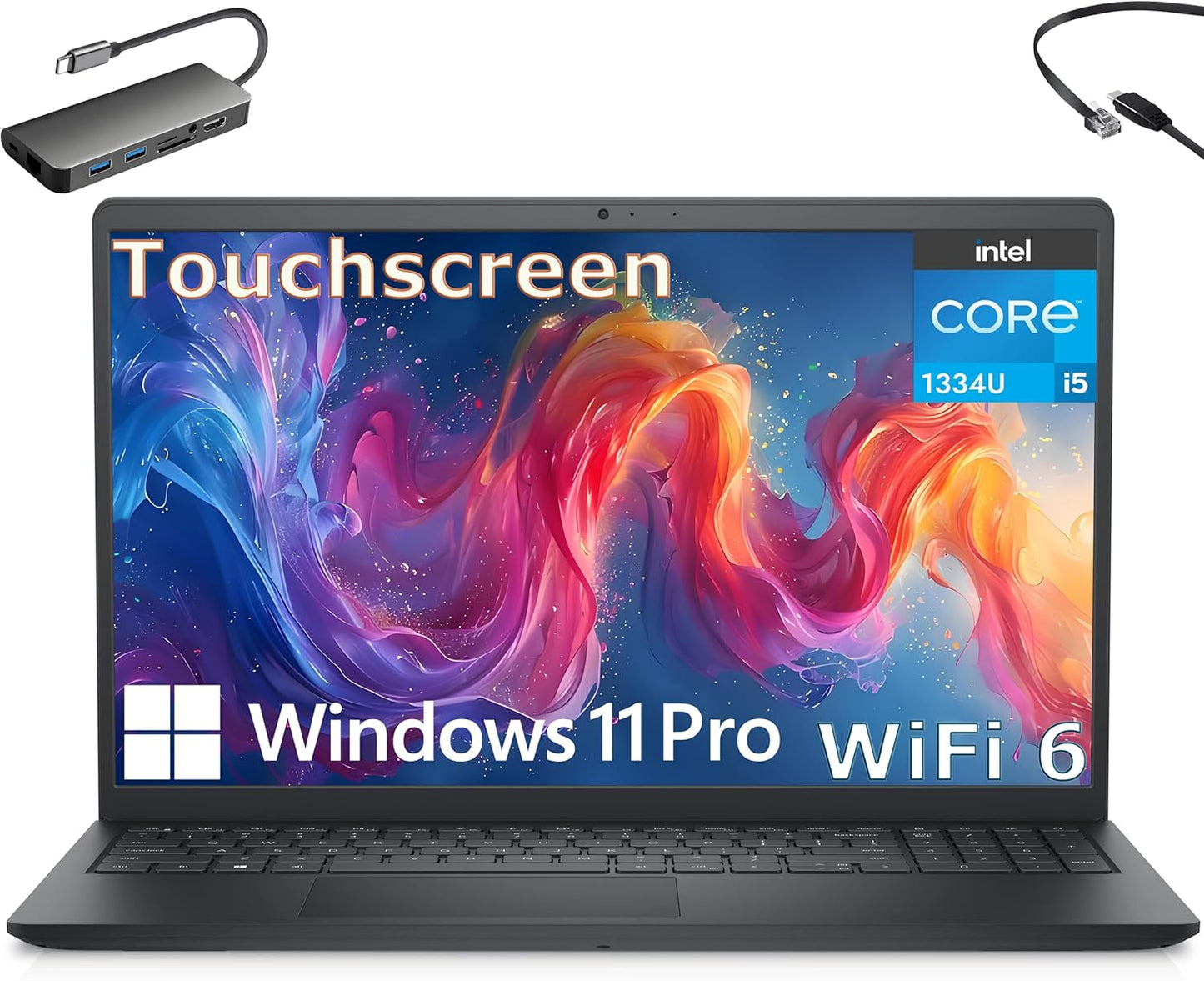 Dell 15.6" Touchscreen Laptop Computer, 32GB RAM, 1.25TB Storage (1TB SSD + 256GB Docking Station), Intel 10-Core i5-1334U (Beat i7-1250U), FHD Display, WiFi 6, Windows 11 Pro S, USB C to RJ45 Cable