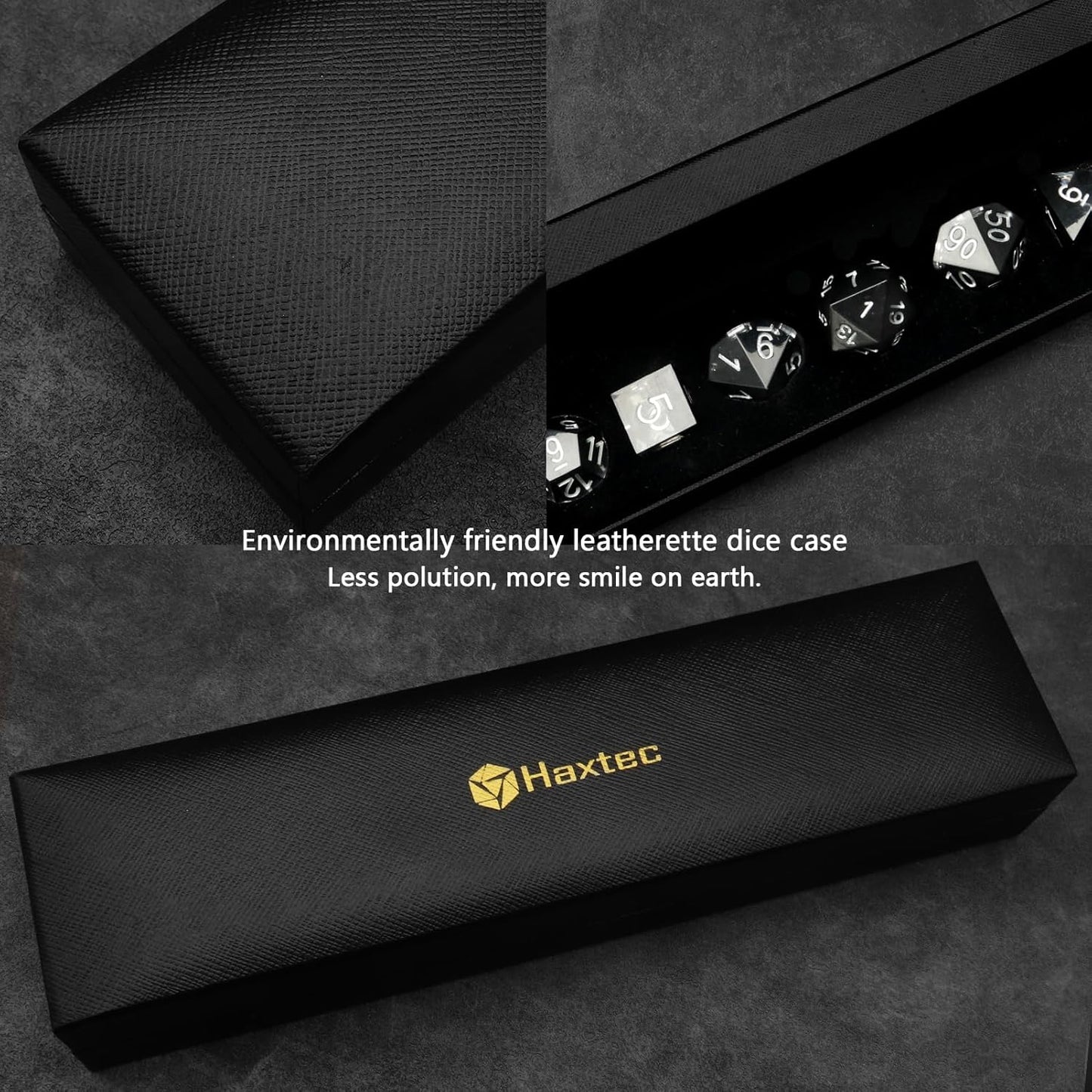 Haxtec Sharp Edge DND Dice Set Black Swirls Resin Dice with Dice Case D&D Dice for RPG Role Playing Games Compatible with Dungeons and Dragons Gifts