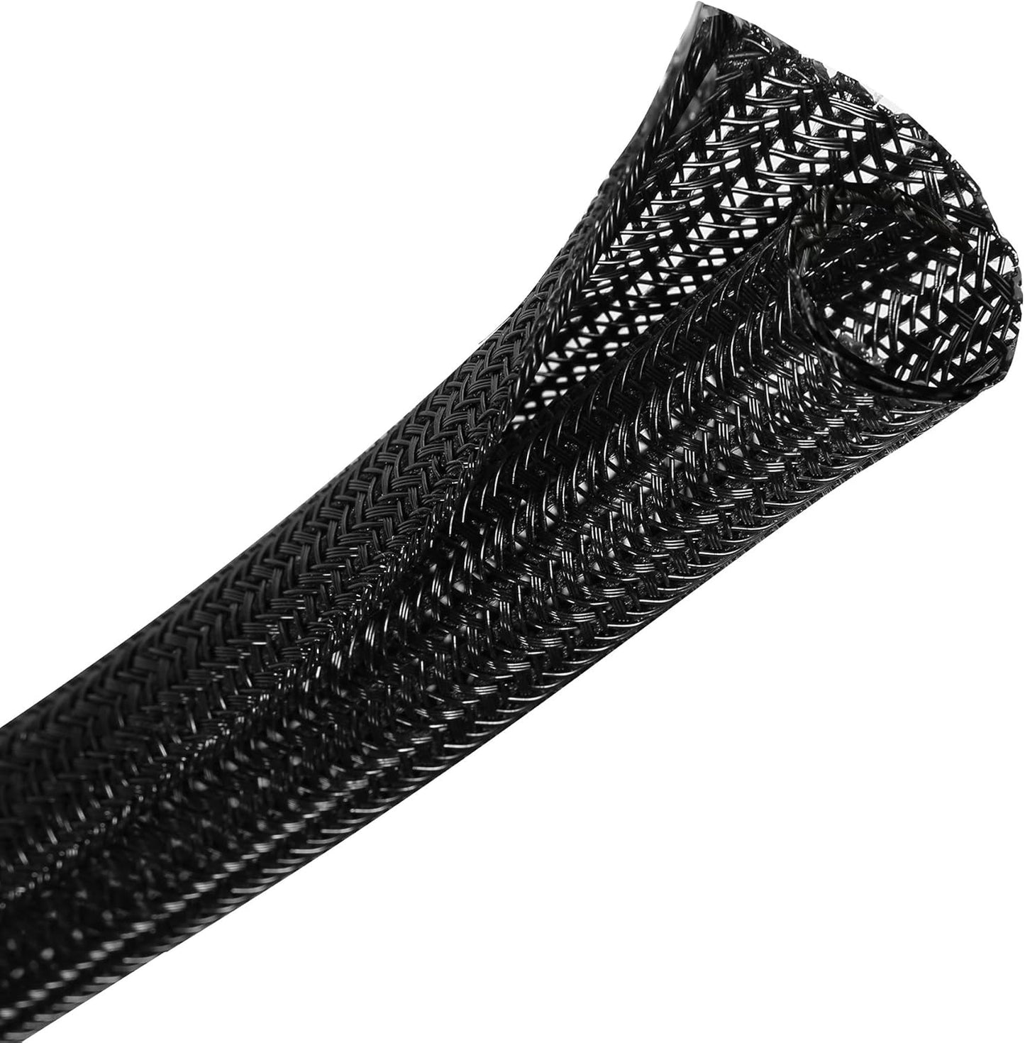 CrocSee 25ft - 3/8 inch Braided Cable Management Sleeve Cord Protector - Self-Wrapping Split Wire Loom for TV/Computer/Home Theater/Engine Bay - Black