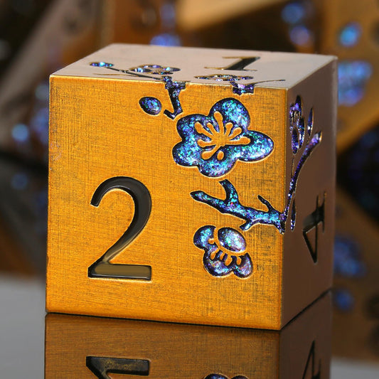 Metal Dice Flowers, 7 PCS Metallic Dungeons and Dragons Dice Set with Gorgeous Gift Case for DND Dungeons and Dragon Tabletop Game (Ancient Brass with Blue Flowers)