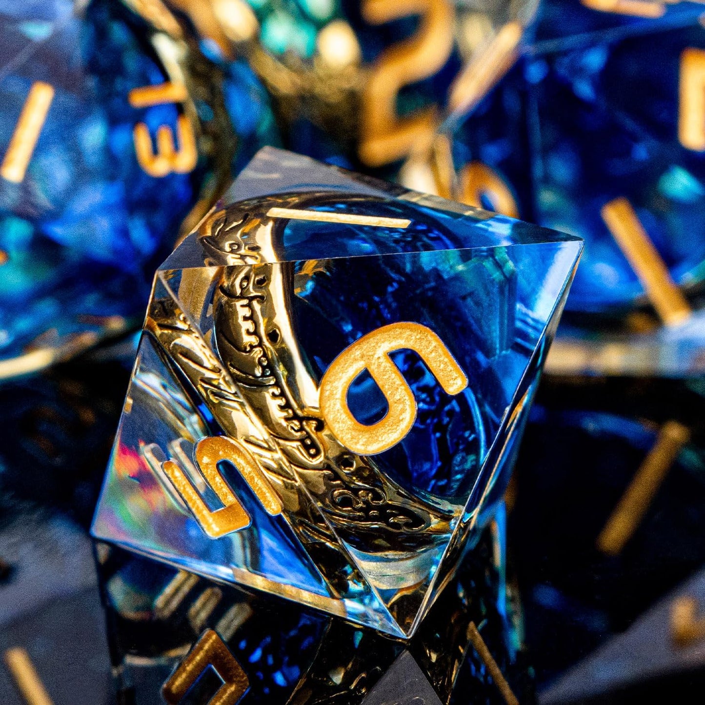 Magic Golden Ring DND Dice Set Sharp Edge Red Resin Dice with Box, for use with RPG D&D Tabletop Games Lord D and D Polyhedral Dice Set