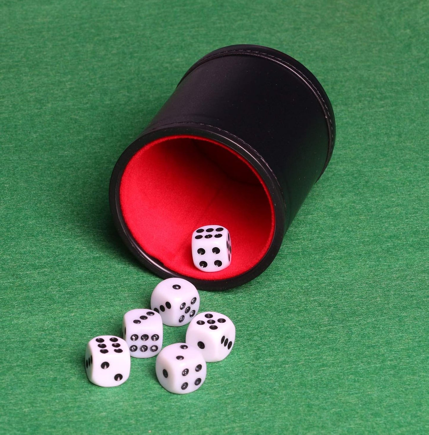 PU Leather Dice Cup Set, Felt Linning Dice Shaker for Yahtzee/Farkle/Bar Party Dice Games, Includes 16mm Dot Dices