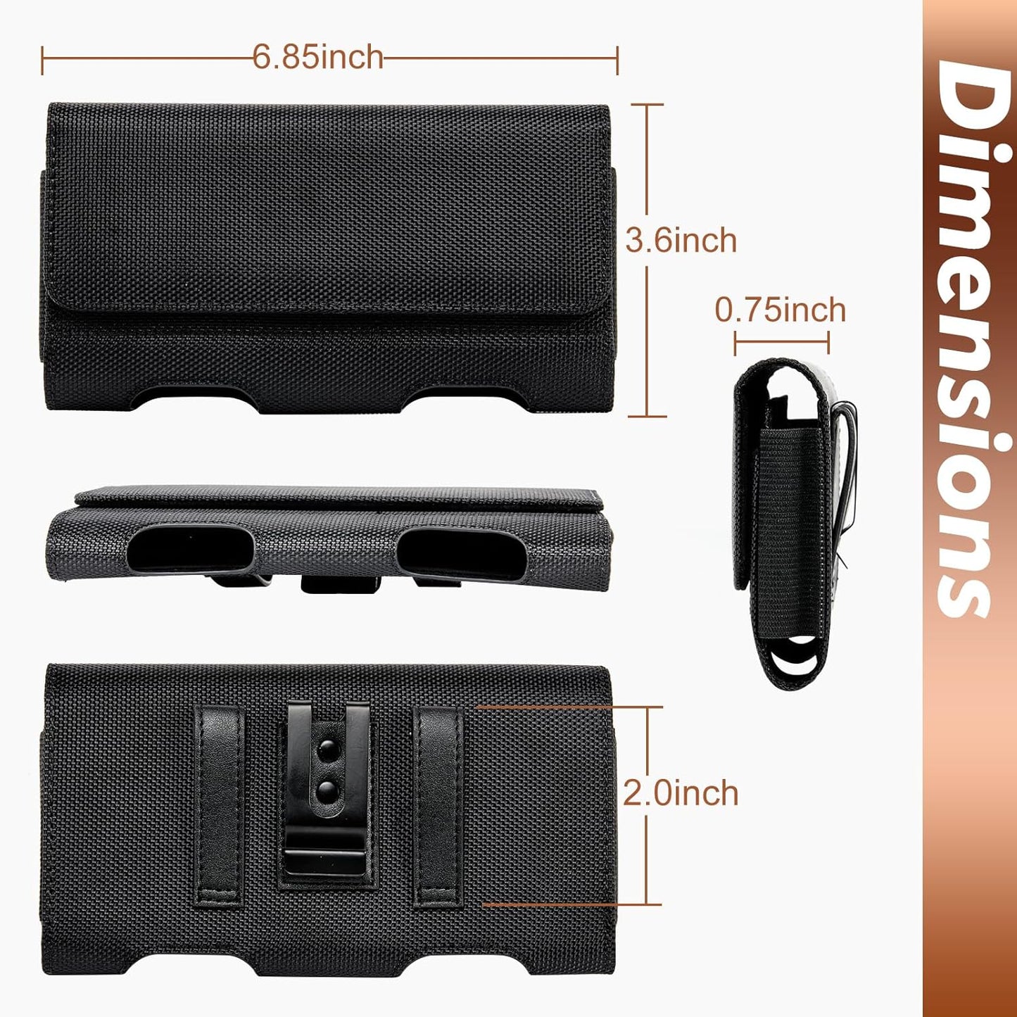 BECPLT for Galaxy S24 Ultra S23 Ultra S22 Ultra S21 Ultra Nylon Belt Holster Case Cell Phone Pouch Belt Clip Holder Phone Holster Pouch Cover for Galaxy Note 20 Ultra 5G Note 10+ Plus 5G A14 A71-Black