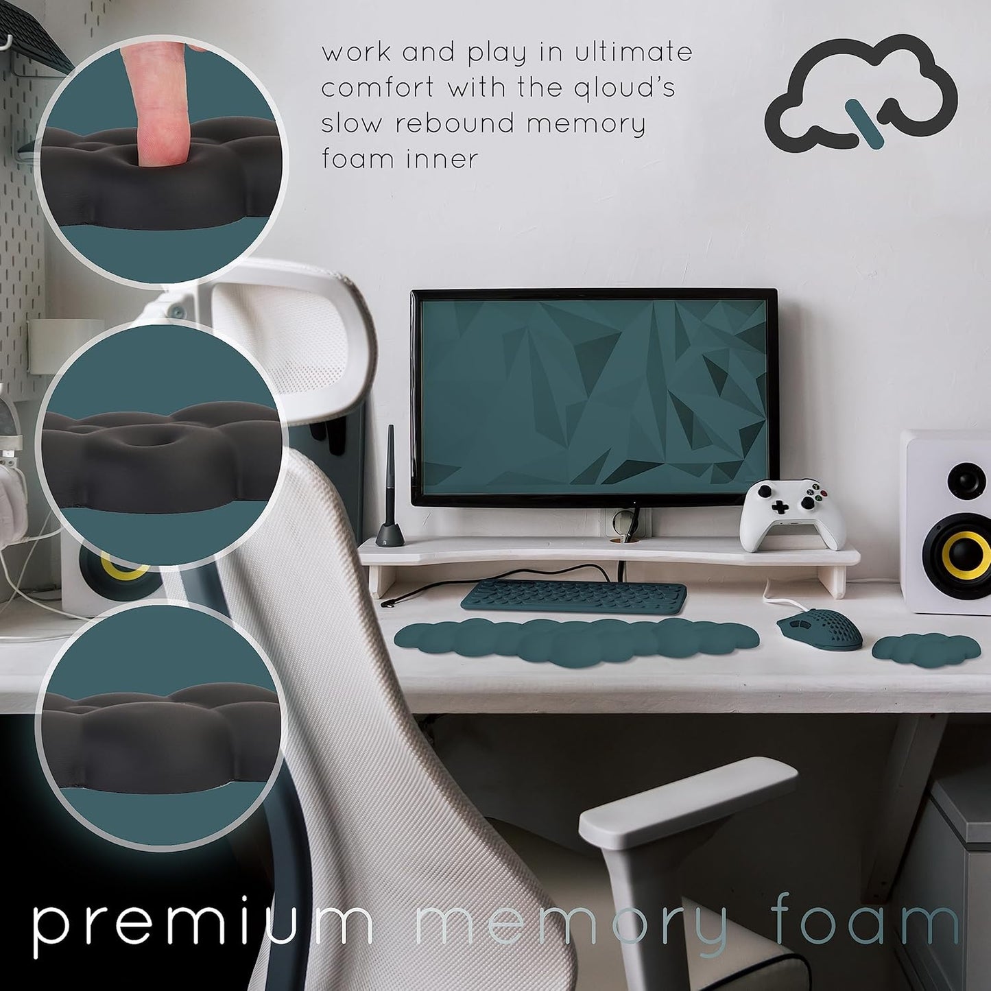 Qloud Cloud Wrist Rest Keyboard Wrist Rest for Computer Keyboard Pad, Cloud Keyboard Wrist Rest, Wrist Pad for Keyboard, Memory Foam, Non Slip Base, Comes with Mouse Pad - Dark Teal