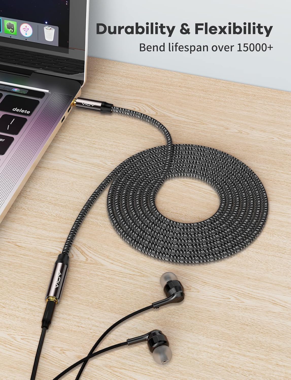 VIOY Headphone Extension Cable 15 FT,[Copper Shell, Hi-Fi Sound] 3.5 mm Male to Female Stereo Audio Cable Nylon Braided Aux Cord for Smartphones, Tablets, Media Player