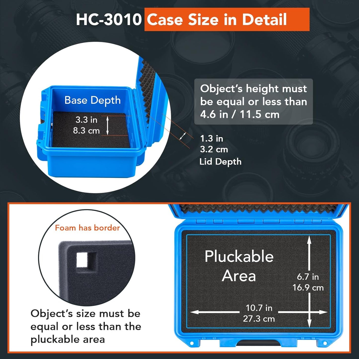 Lykus HC-3010 Waterproof Hard Case with Customizable Foam Insert, Interior Size 11.81x7.87x4.72 in, Suitable for Pistol, Camera, Lens, Drone, Mic, Flashlight, Electronics, Tools, and More