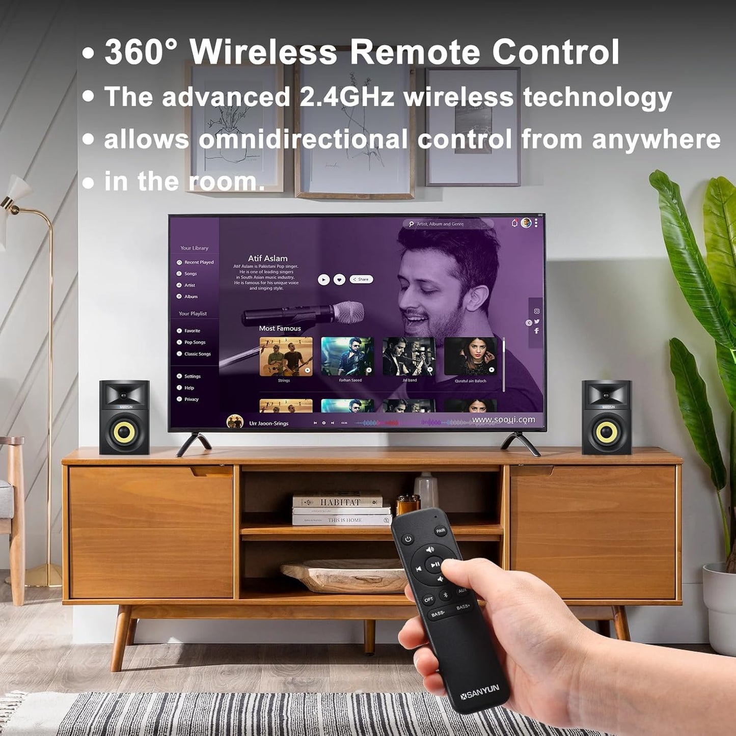 SW205 4" Bookshelf Speakers | Immersive HiFi Audio with Virtual Surround | Flagship DAC/DSP Engine | Geometric Diffusion Cabinet | 80W, Bluetooth 5.4/Optical/AUX Inputs, Wireless Remote, Black