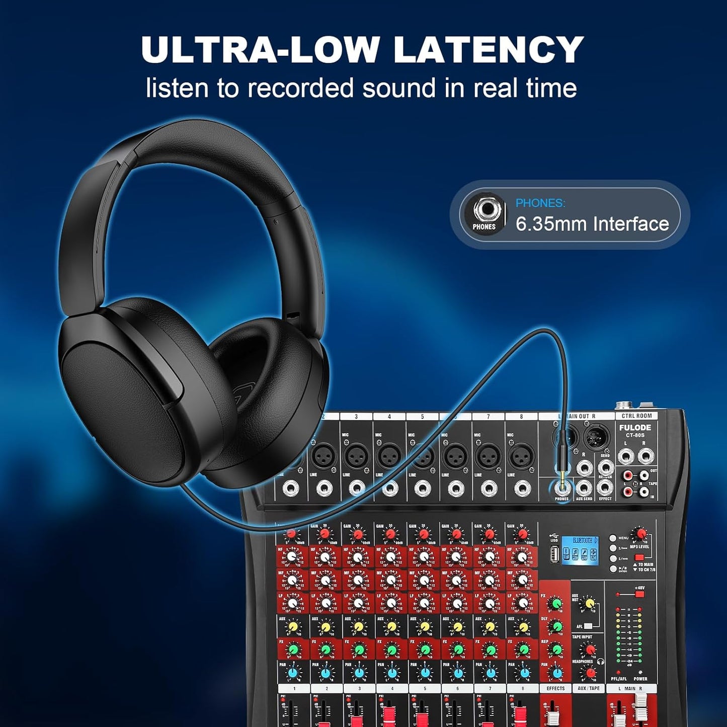 8 Channel Audio Mixer, Professional Music Mixer Board DJ Mixing Console with Bluetooth, USB/MP3 Player, Reverb, and 48V Phantom Power for Studio Recording, Karaoke, and Live Performances