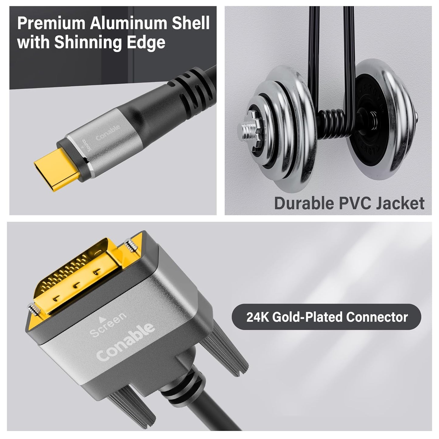 4K USB C to DVI Cable 4 FT, USB Type-C to DVI-D Adapter Cord, (Thunderbolt 3/4) Compatible with iPhone 16/15 Series, MacBook Pro/Air, iPad Pro, iMac, Galaxy S24, XPS, Surface Book 3 and More, Real 4K