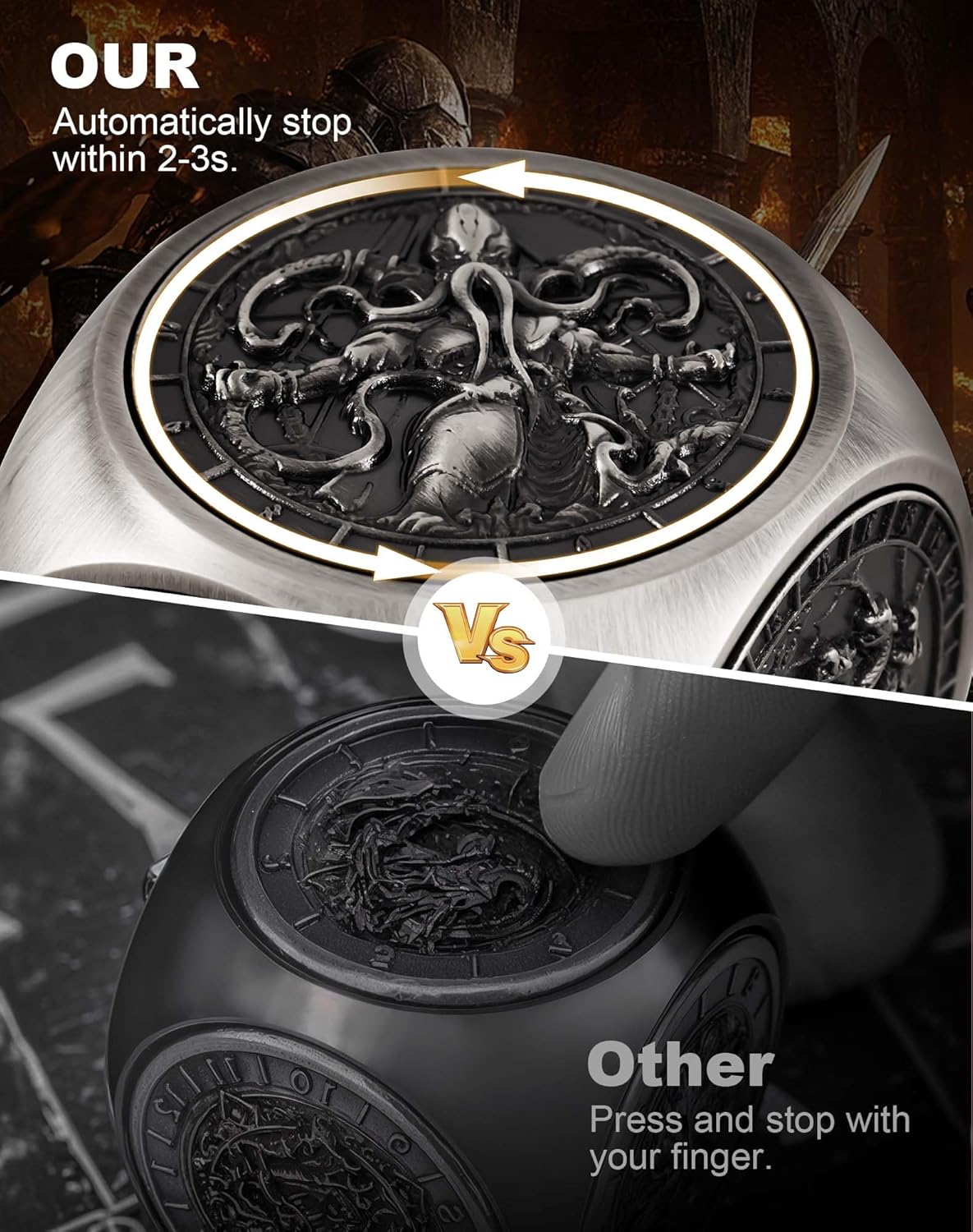 Kabinka Spinner Dice for 7 in 1 DND Dice Set, Unique Metal Dice for Dungeons and Dragons RPG Role Playing Gaming (Ancient Silver)