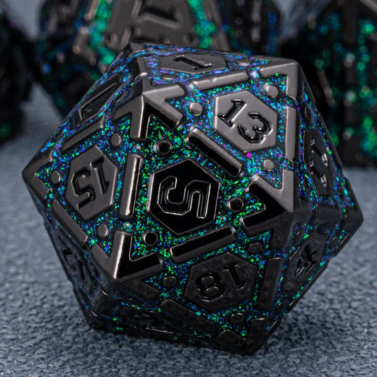 DND Metal Dice Set, Polyhedral Dice Set for RPG D&D Dice with Cracks Dungeons and Dragons Dice Set for RPG TTRPG D&D Die with Gift Case(Black Nickel Dark Green)