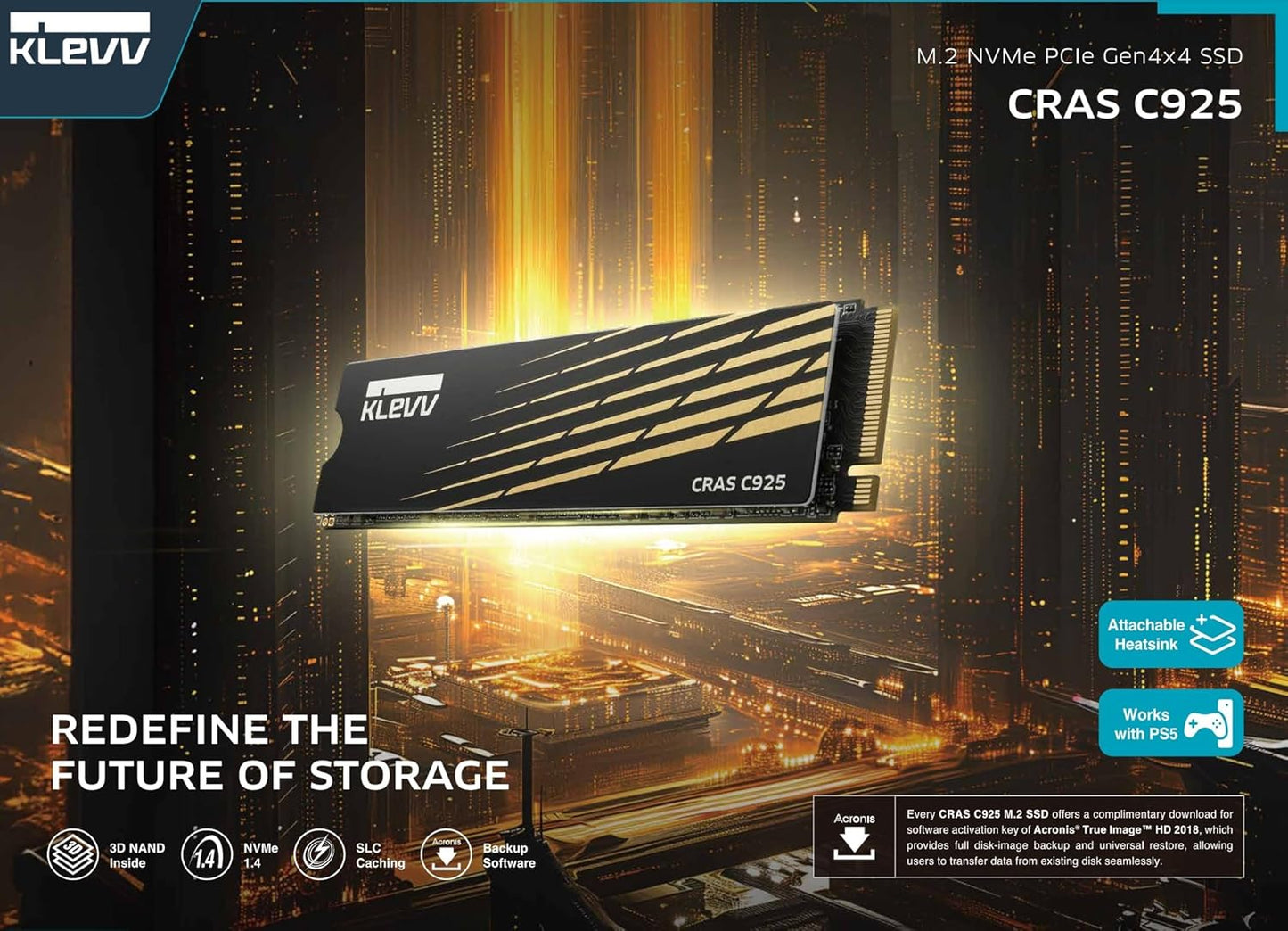 KLEVV CRAS C925 1TB M.2 2280 NVMe PCIe Gen4x4 Internal Gaming SSD with Aluminium Heatsink, Compatible with PS5, up to 7400MB/s (K01TBM2SP0-C9T)