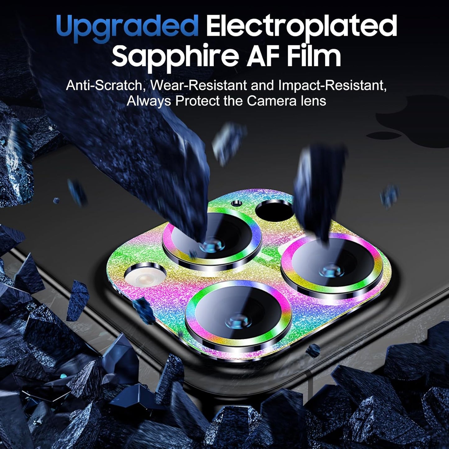 UniqueMe for 3 Pack iPhone 15 Pro/iPhone 15 Pro Max Camera Lens Protector, [Drop Protection] [Case Friendly] Camera Cover Screen [Update New Version] - Intergrated Glitter Colorful