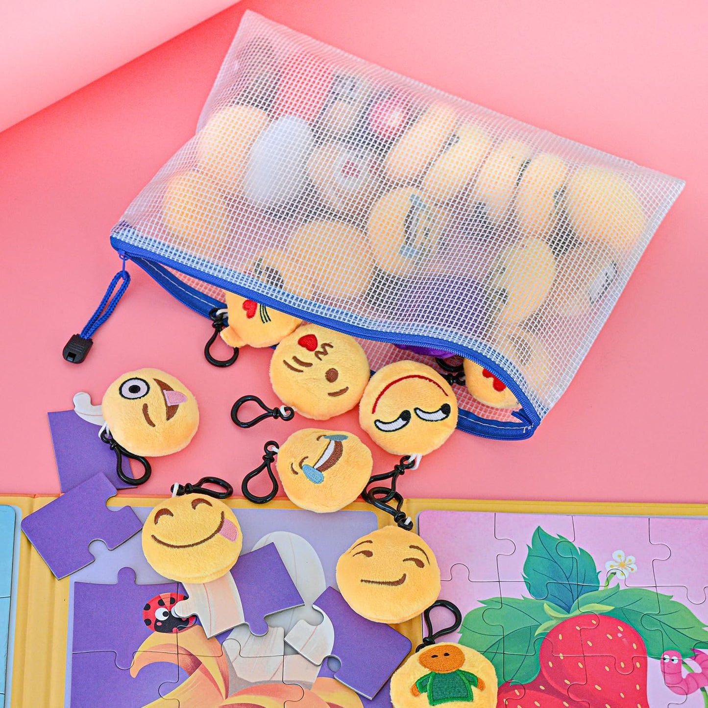 AUSTARK 20 Pcs Zipper File Bags, Plastic Mesh Pouch, Board Game Storage Bag, Waterproof Bags for Office School (B5 Size 11.4''x8.2'', White and Blue)