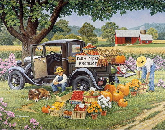 Bits and Pieces - 200 Piece Big Piece Jigsaw Puzzle for Seniors - 15" x 19" - Home Grown - 200 pc Fall On The Farm Large Lettered Pieces Mental & Physical Dexterity Jigsaw by John Sloane