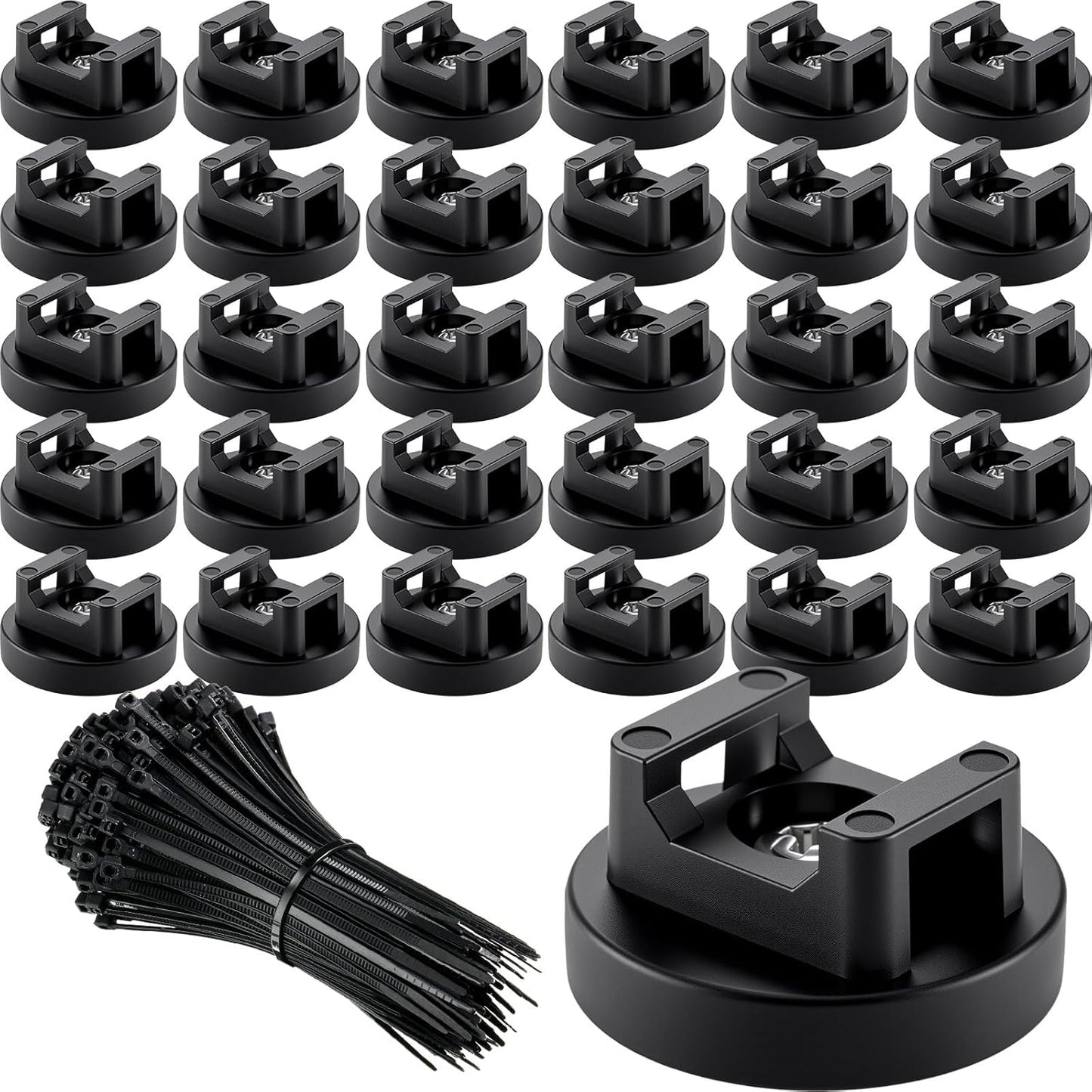 Yookeer 180 Pieces Magnetic Zip Tie Mount Multipurpose Cable Holder Magnets Magnetic Wire Management Bases with Heavy Duty Zip, Mount Nylon Cable Ties in Total (31mm)