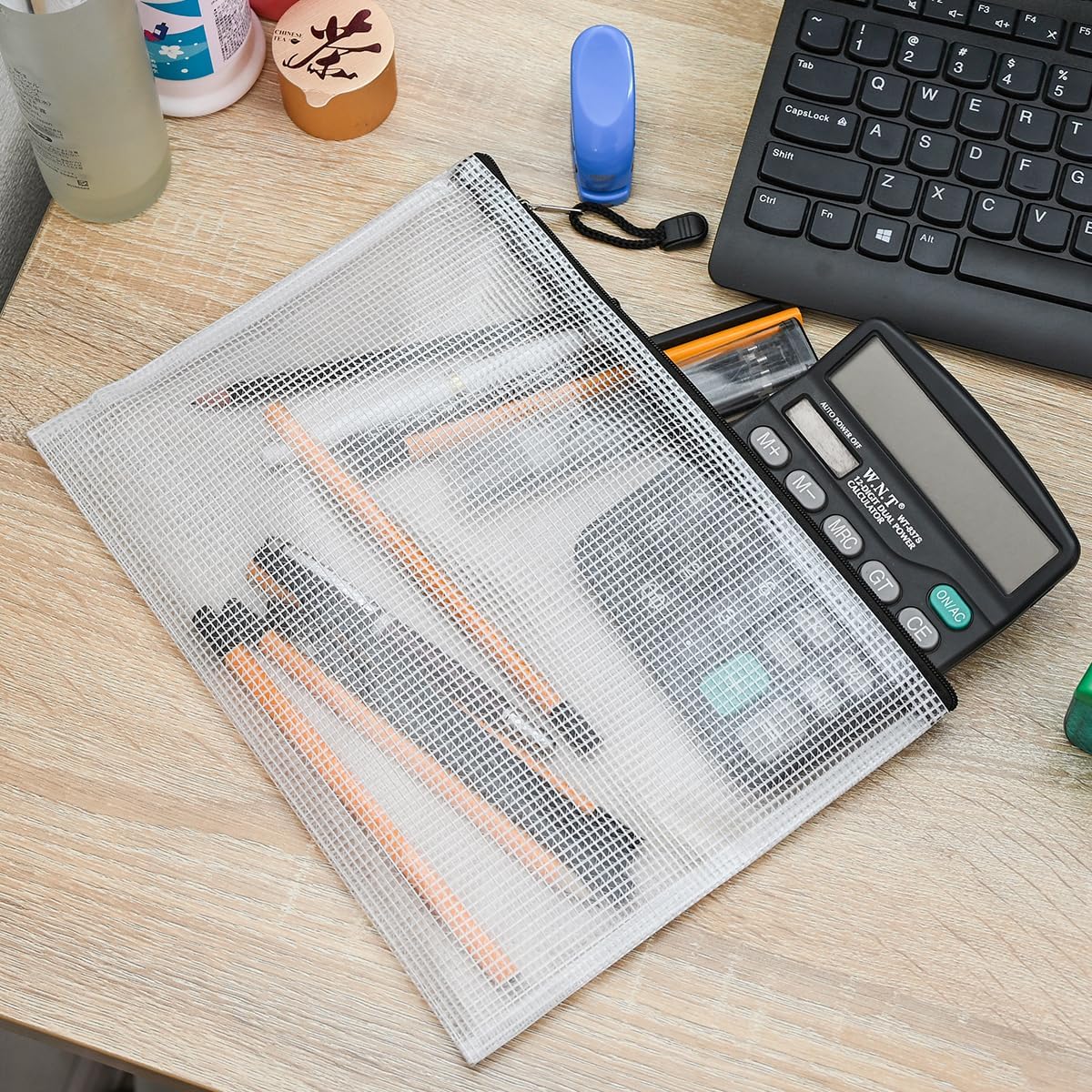 AUSTARK 20 Pcs Zipper File Bags, Plastic Mesh Pouch, Board Game Storage Bag, Waterproof Bags for Office School (B5 Size 11.4''x8.2'', White and Black)