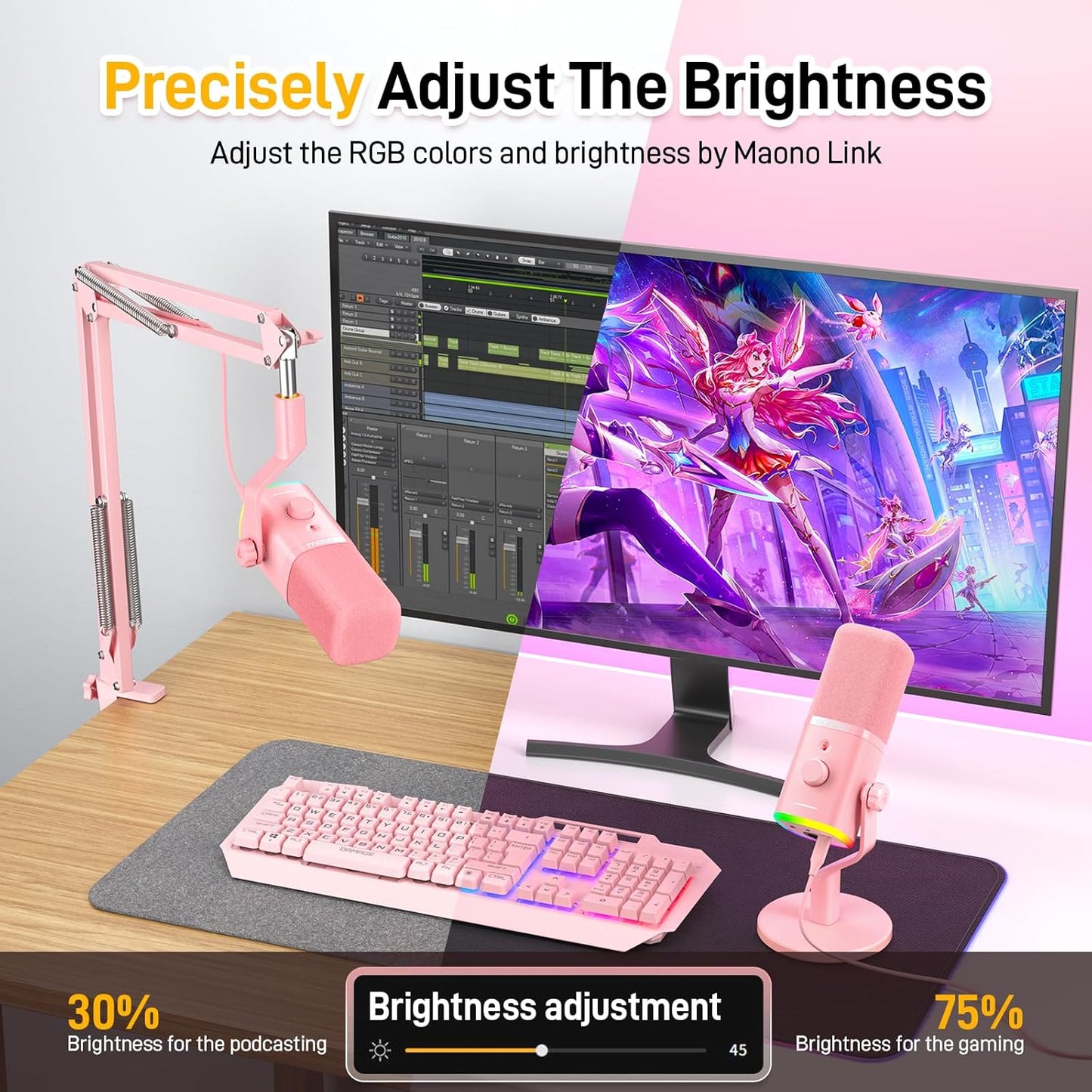 MAONO Dynamic Gaming Microphone: USB XLR Dynamic Computer Microphone with Software-RGB PC Mic for Gamer-Podcast Mic for Streaming Recording Studio YouTube Content Creation Online Chat PD100X (Pink)