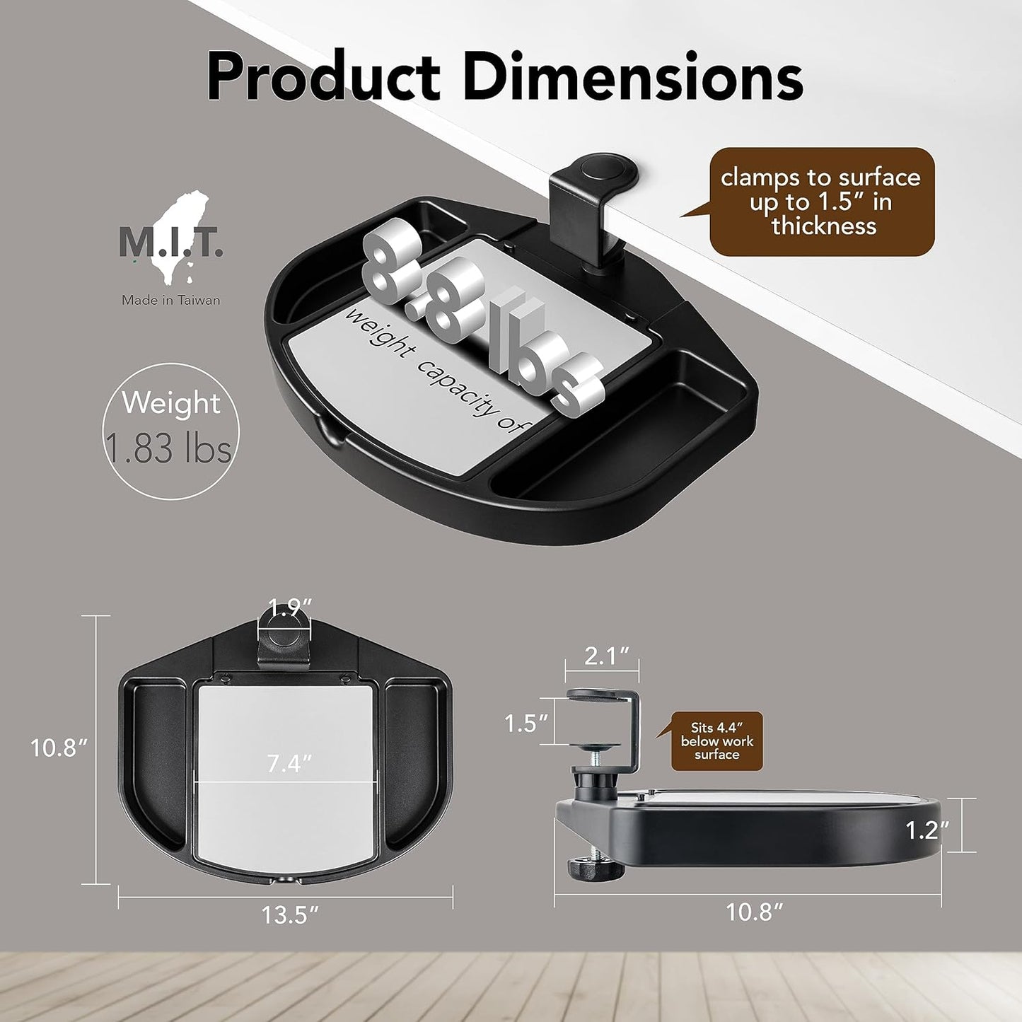 EHO Clamp-On Desk Organizer, Multifunctional with Pencil Drawer, Mouse Pad Storage, Swivel, Spill-Proof, Under Desk Storage, Easy Installation, Reduces Clutter, TAA-Compliant
