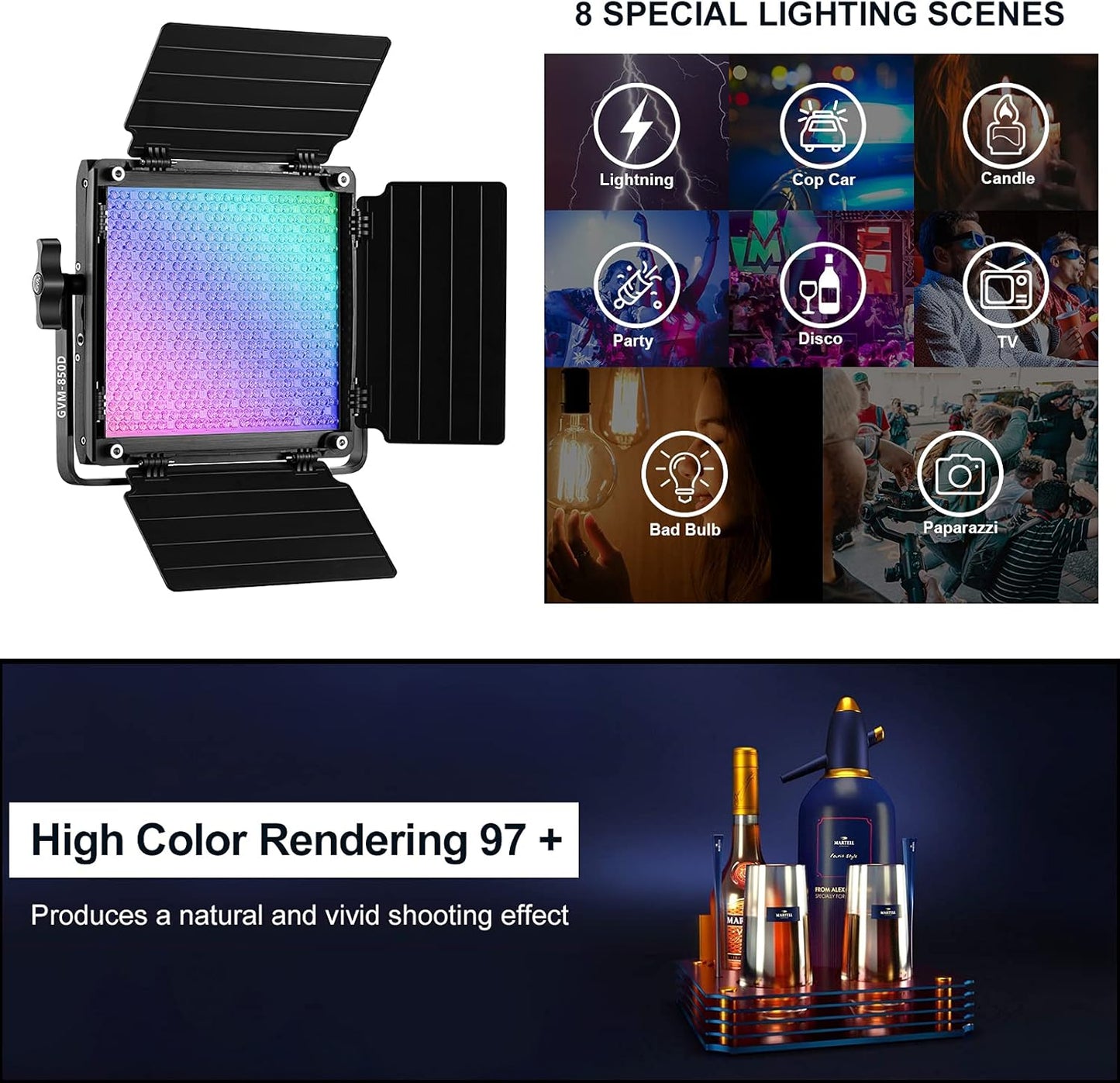 GVM RGB Video Lighting, Bi-Color Led Video Light Kit with APP Control, 2 Packs 850D Photography Lighting Kit CRI 97+ for Web Conference, YouTube, Gaming, Zoom, Aluminum Alloy Shell