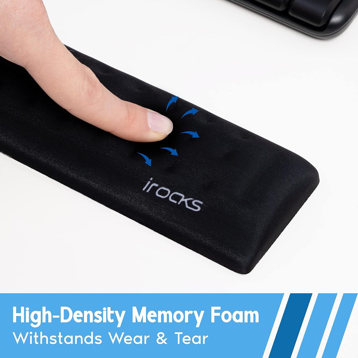 i-Rocks Memory Foam Mouse Wrist Rest - Pain-Reducing Wrist Rest for Mouse - Non-Slip Rubber Base Wrist Rest - Cooling Mouse Wrist Support for Long Hours of Work, Studying, Gaming (Black)