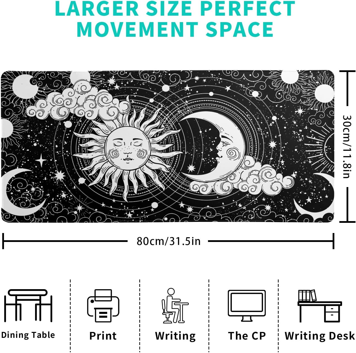 Magic Astrology Extended Big Mouse Pad Large, Gaming Mouse Pad Desk Pad,31.5x11.8 Inch Long Computer Keyboard Mouse Mat Black Mousepad with 3mm Non-Slip Base and Stitched Edge for Gaming and Office