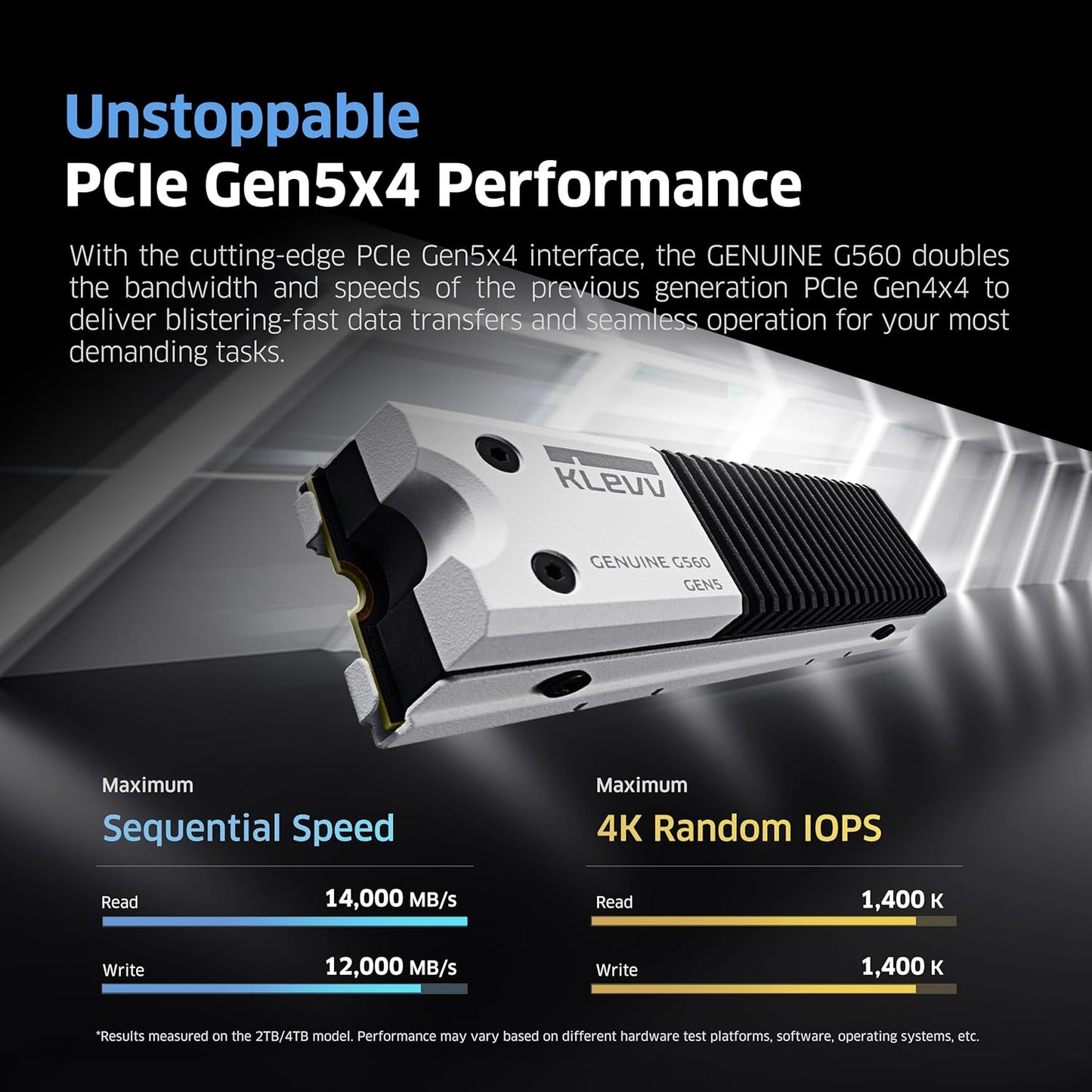 KLEVV Genuine G560 2TB M.2 2280 NVMe PCIe Gen5x4 Internal SSD Heatsink Included, up to 14000MB/s with DRAM Cash (K02TBM2SP0-G56)