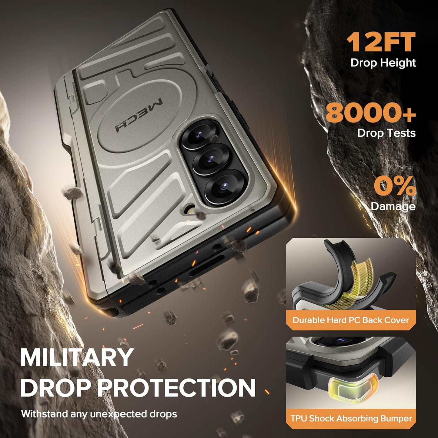 TONGATE for Samsung Galaxy Z Fold 6 Case with Privacy Screen Protector, [Compatible with MagSafe][Anti Spy] Shockproof Z6 Phone Case, Built-in Kickstand & Belt Clip & S Pen Holder for Z Fold 6, Tigray