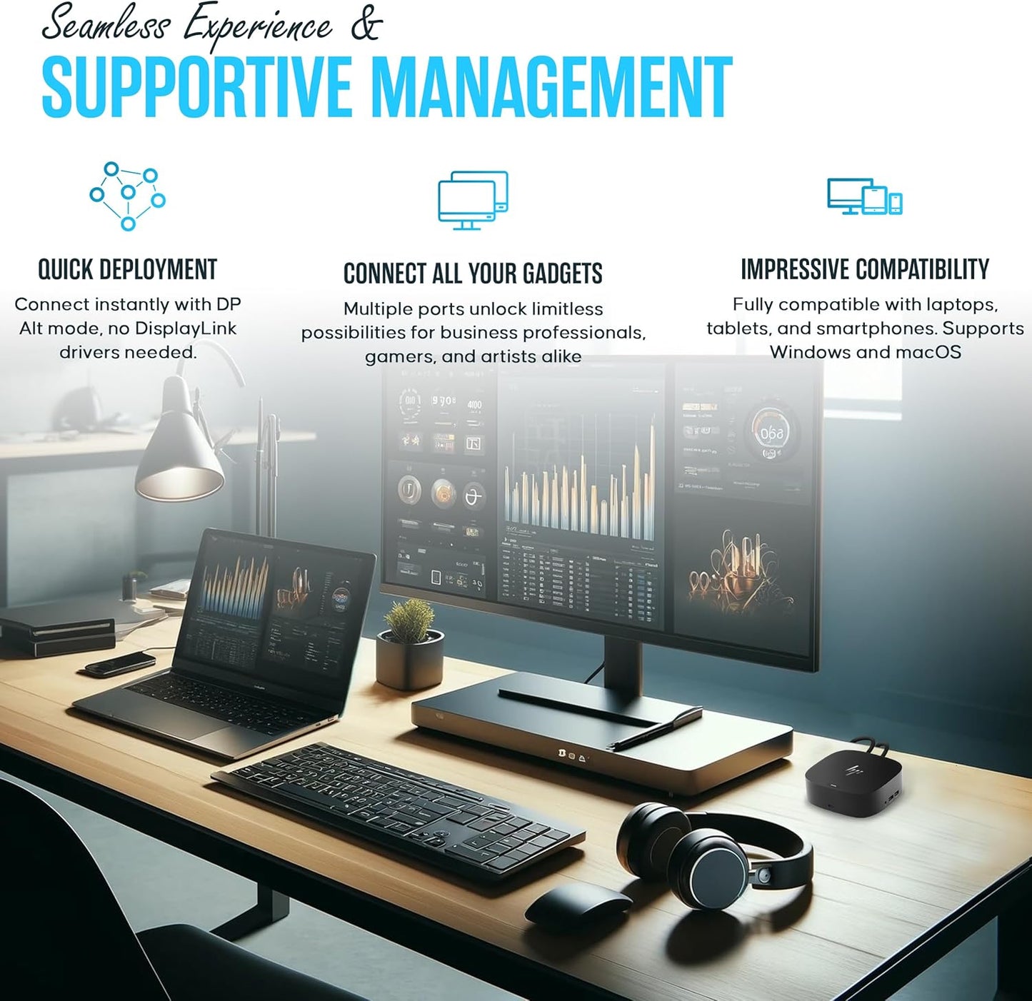 Docking Station for Laptop Dual Monitor and Charging, 5TW10AA / 5TW10UT / 5TW10AA#ABB USB-C G5 Dock with 120W + HDMI Cable + DisplayPort Cable