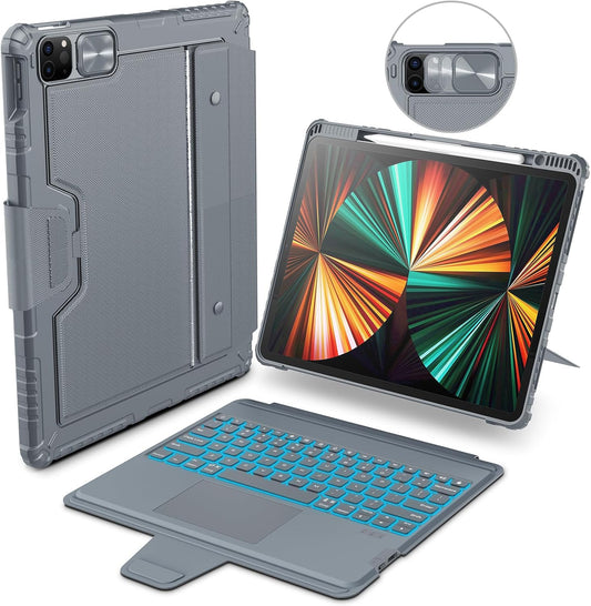 Nillkin for iPad Air 13 M2 M3 Case with Keyboard Backlit Bumper iPad Pro 12.9 (3rd, 4th, 5th and 6th gen) Detachable Keyboard with Built in trackpad, Stand,US English (Elite Grey)