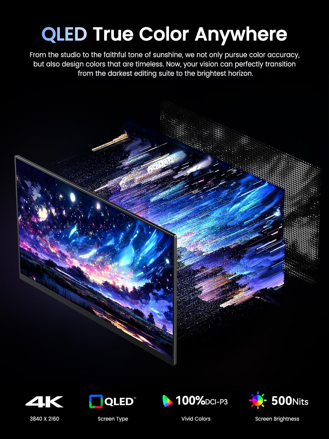 UPERFECT Portable Monitor 4K 120HZ QLED 17.3" | 0.1ms Gaming Monitor, 500 Nits | 3840 * 2160 UHD |100% DCI-P3 | USB-C & HDMI | VESA & Kickstand | Travel Screen for Laptop, Computer, Game Consoles