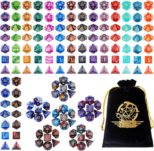 DND Dice Set, 20 X 7 Polyhedral Dice (140 Pieces) Two-Color for Dungeons and Dragons DND RPG MTG Table Game 20 Colors Dice with 1 Large