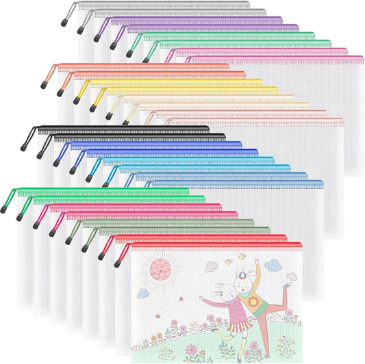 Umriox 32PCS Mesh Zipper Pouch, Zipper Bags for Organizing, A4, Letter Size, Storage Bags for Board Game, Puzzles, School Office Supplies