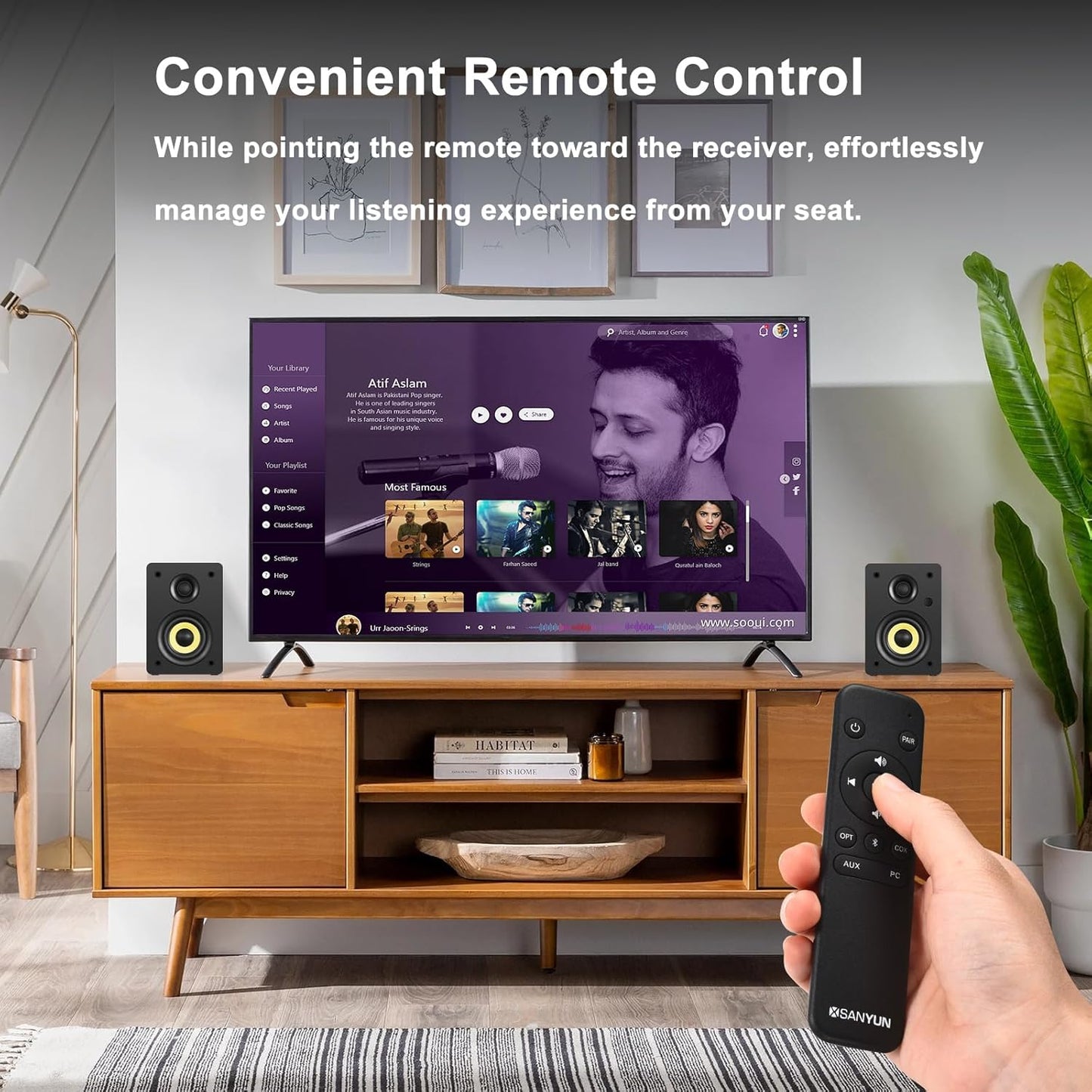 SW206 4” HiFi Bookshelf Speakers with Studio Mode, 80W Active, Bluetooth 5.4/Optical/Coaxial/TRS/Aux/24bit DAC USB, for Turntable TV PC Desktop, MDF Cabinet, Remote Control, Black